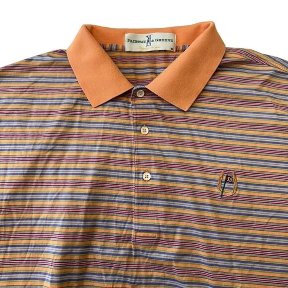 Fairway & Greene Striped‎ Golf Polo Shirt Mens Large Multi Color Orange